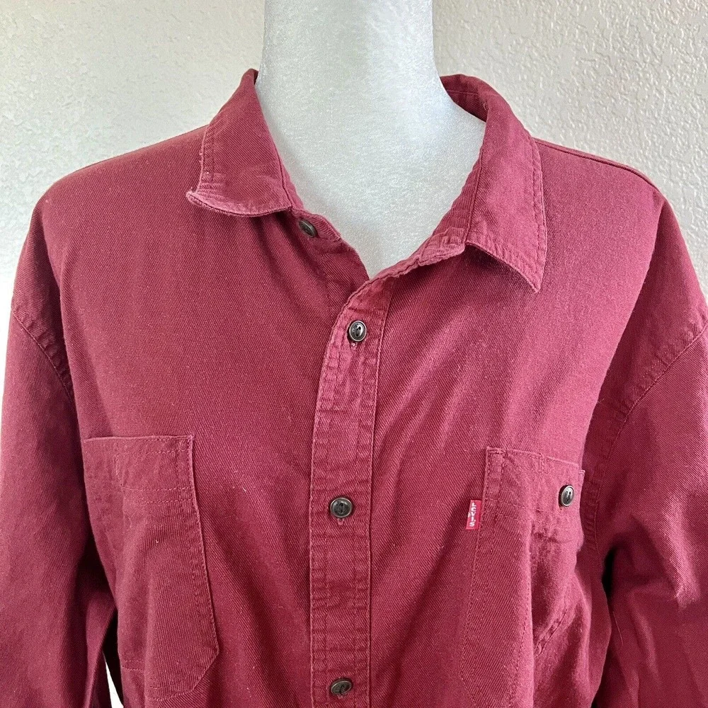Levis Shirt Mens XXLarge Maroon Red Button Up Red Tab Long Sleeve Casual Strauss